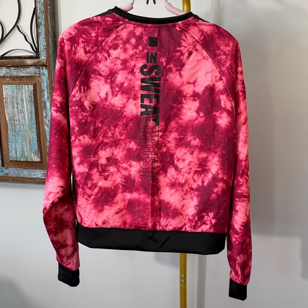 Zumba Fitness strong Hot Pink Tie-Dye Crewneck Sweatshirt with Black Accents EUC - Picture 3 of 12
